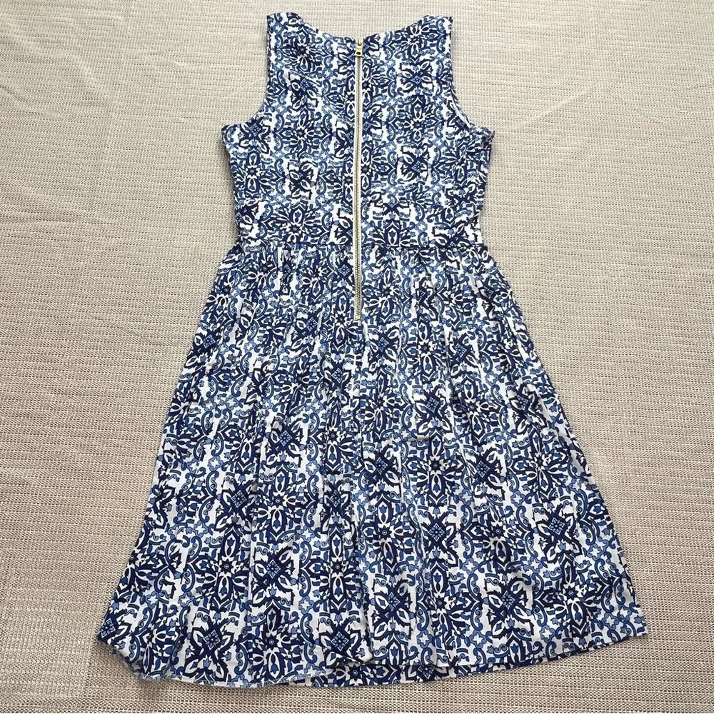 Milly for Design Nation Blue White Aztec Boho Print Fit & Flare Dress Size 4 - Picture 2 of 9